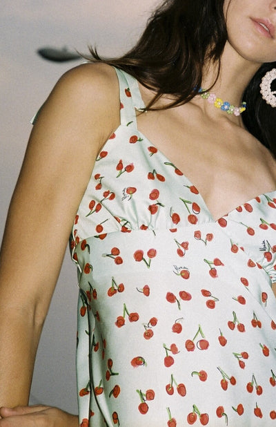 Alana Mini Slip Dress - Green Cherry