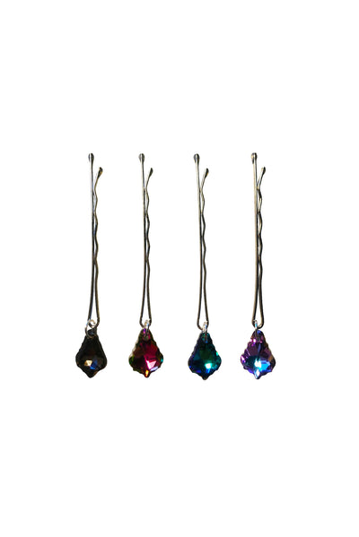 Glass Chandelier Hair Pins (Set of 4) Disco Multicolour