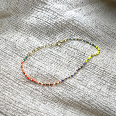Sterling Silver Enamel Mine Beaded Colourful Rainbow Bracelet