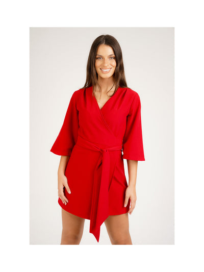 Wrap Dress in Red with self tie belt