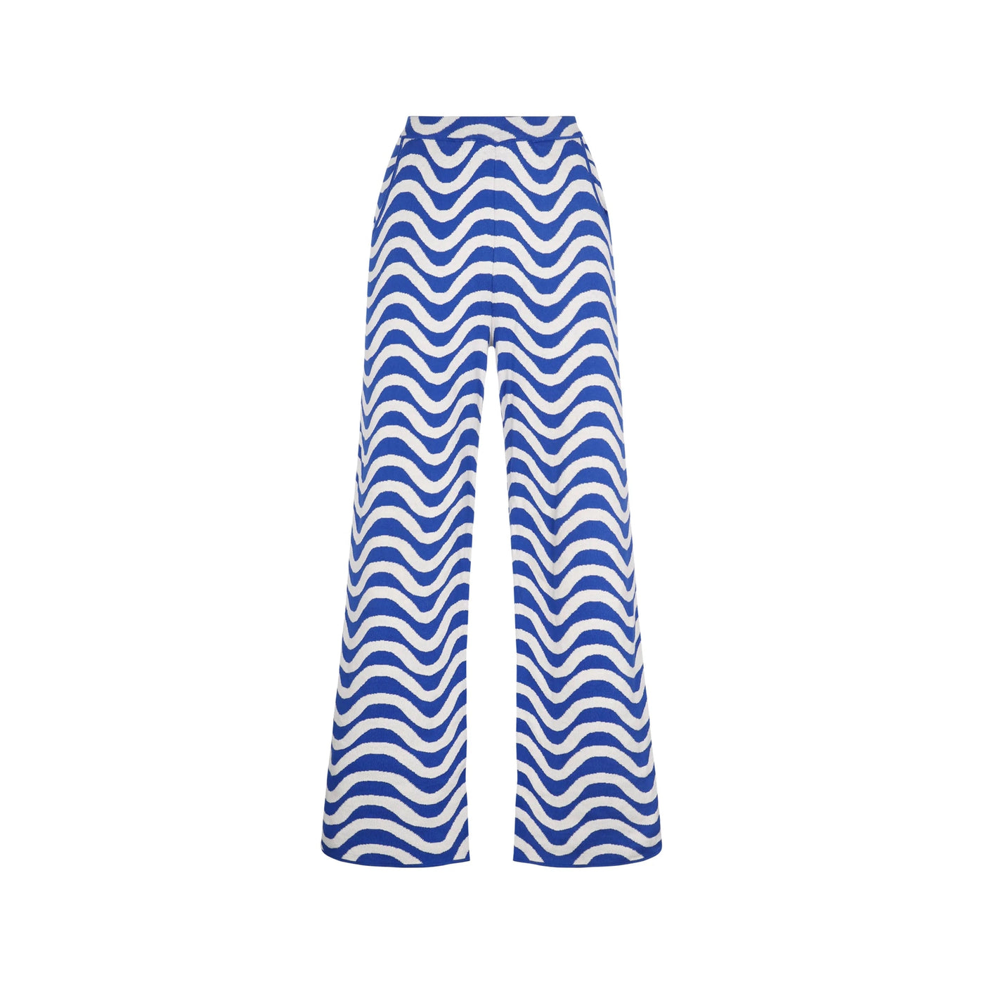 GROOVY COTTON JACQUARD KNIT PANTS - BLUE & WHITE