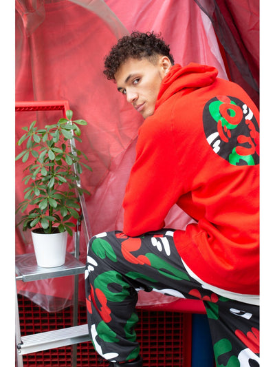 Cotton Pullover Hoodie - Camo Crest in Red