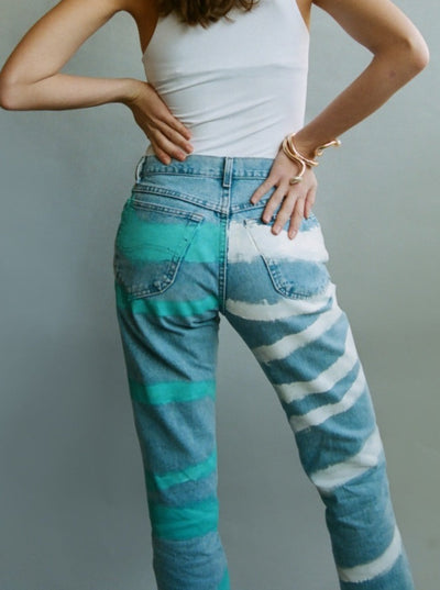 High Waisted Recycled Block Print Jeans