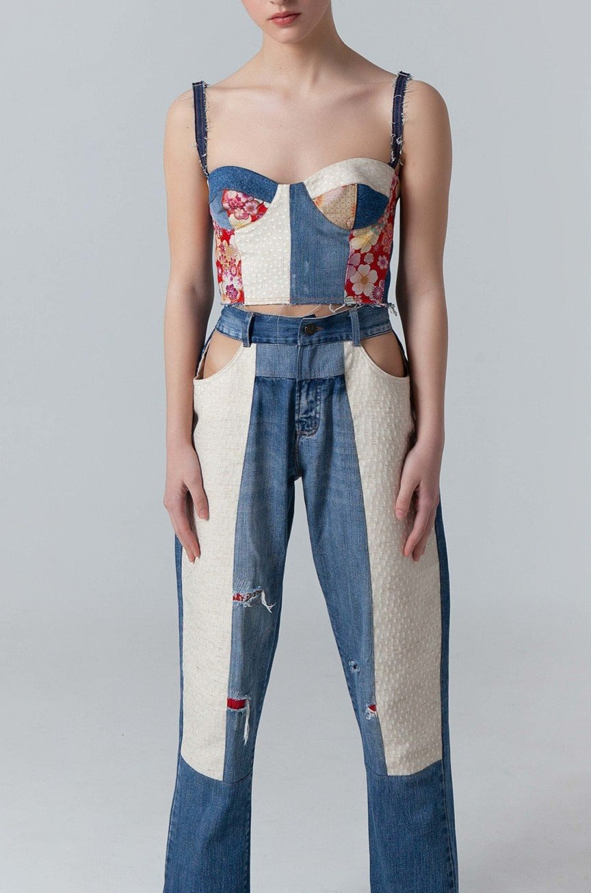 Upcycled denim corset top
