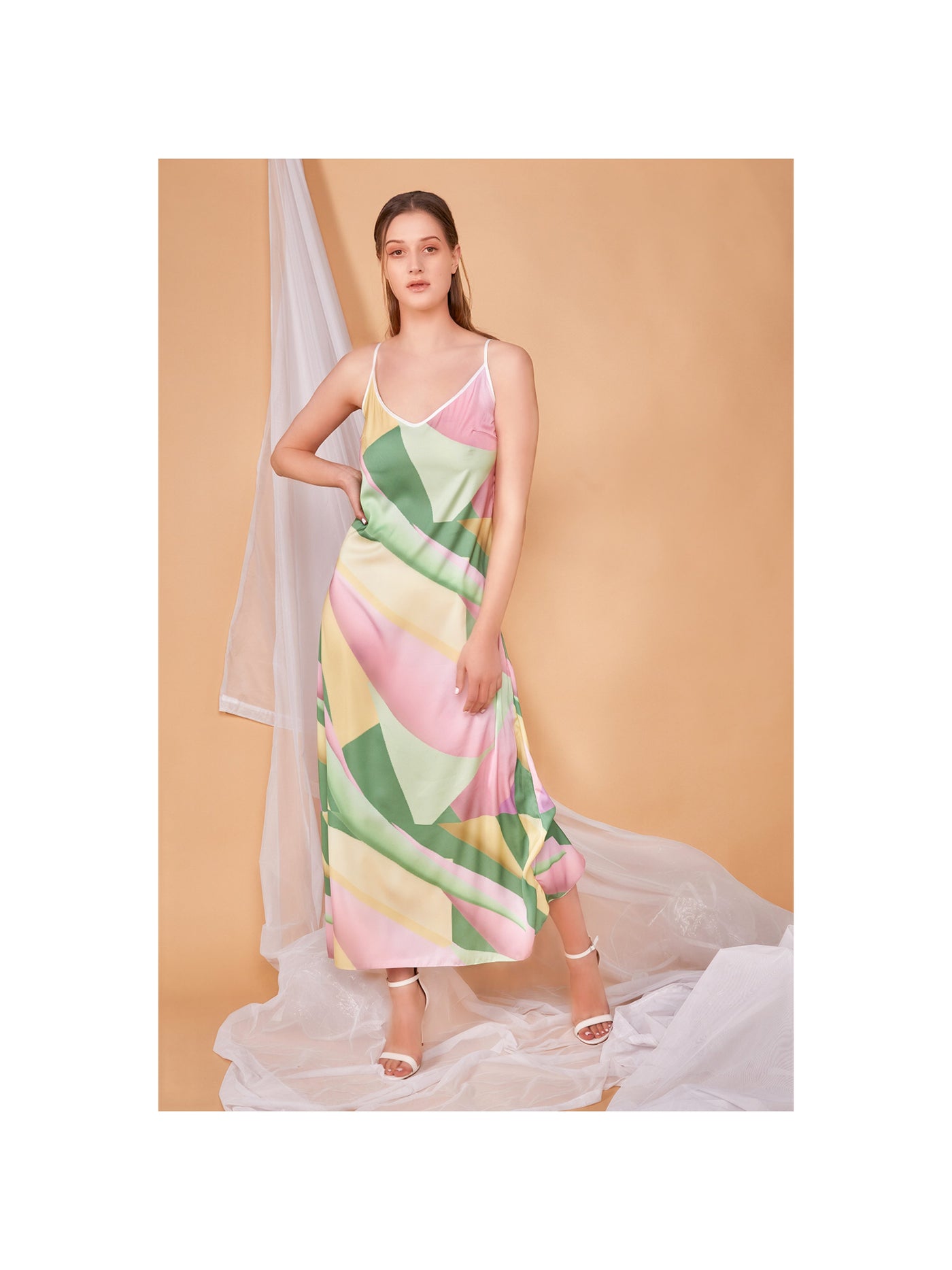 Satin Slip dress in pastel print