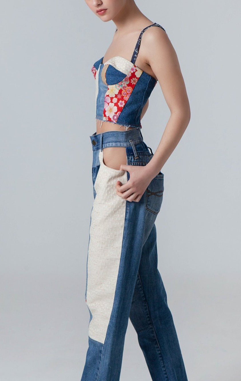Upcycled denim corset top