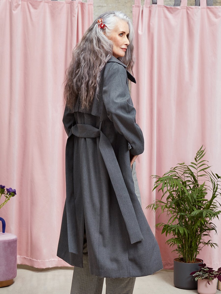 Sabinna Violet Trench Coat in dark Grey - LDC