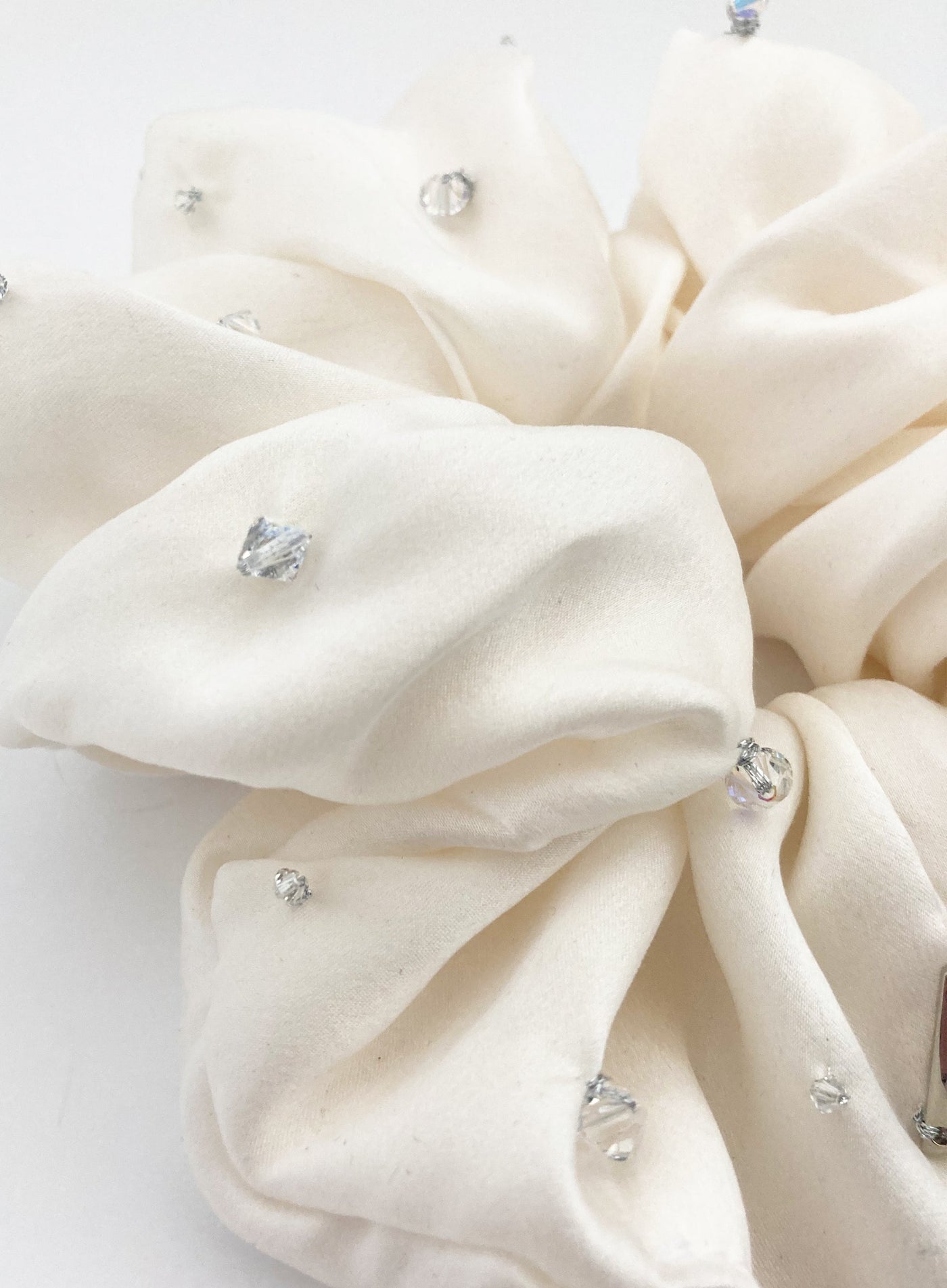 Etoiles Crystals Embellished Oversized Silk Scrunchie - Pearl
