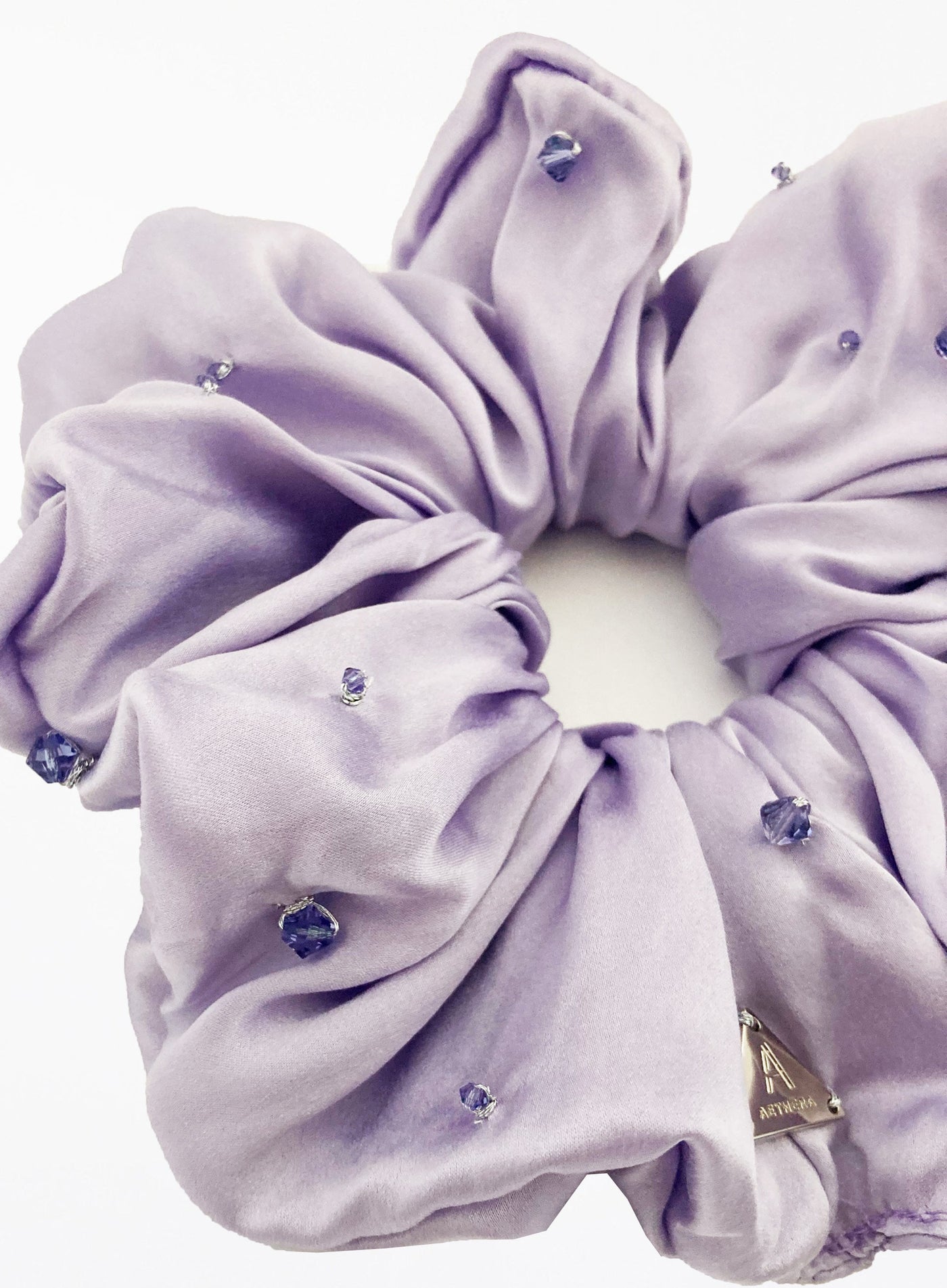 Etoiles Crystals Embellished Oversized Silk Scrunchie - Mauve
