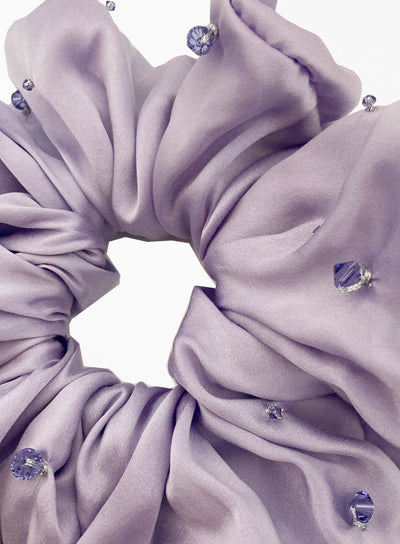 Etoiles Crystals Embellished Oversized Silk Scrunchie - Mauve