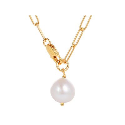 Alba Tie Gold Chain Necklace with Pearl Pendant