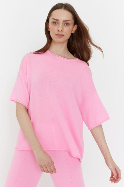 Bubblegum Wool-Cashmere Boxy T-Shirt