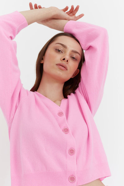 Bubblegum Wool-Cashmere Cropped Cardigan