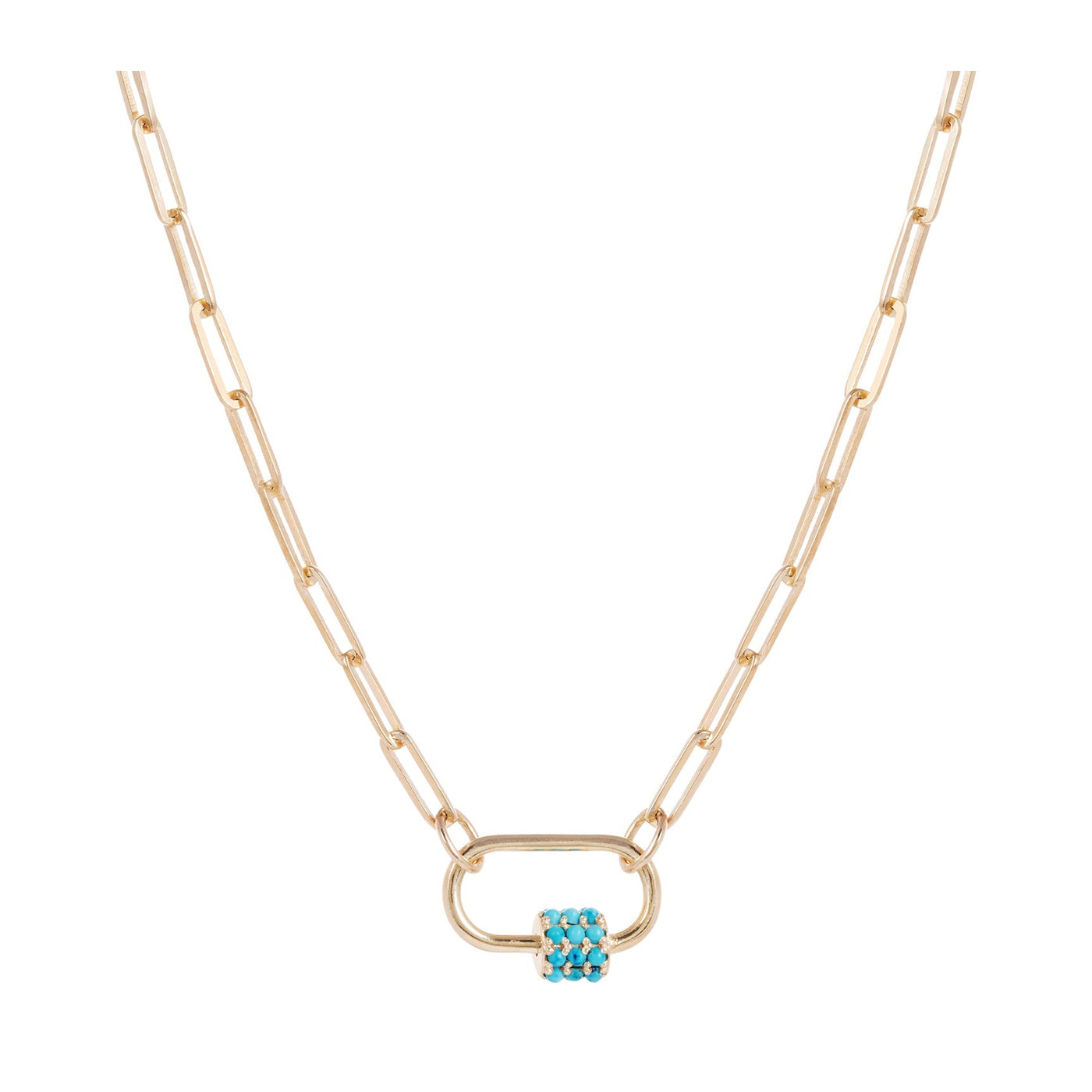 Daphne Gold Paperclip Link Chain Necklace with Turquoise Carabiner lock
