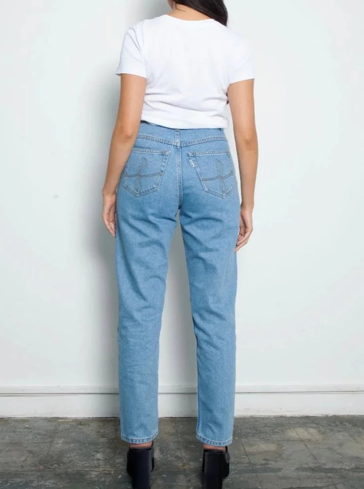 High Waisted Organic Recycled Plain Blue Jeans – Lone Design Club