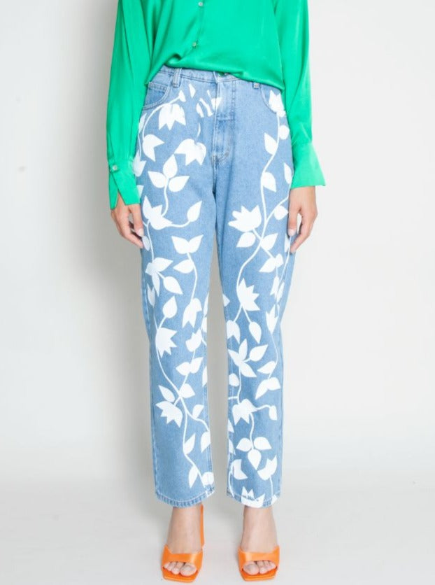 High Waisted Organic & Recycled White Petal Blue Jeans