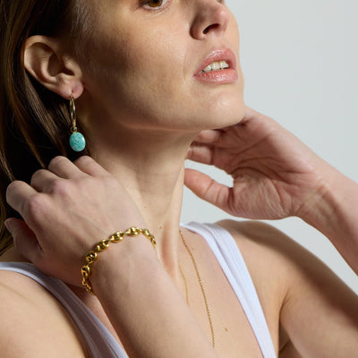 Eden Gold Hoop Earrings with Amazonite Charm