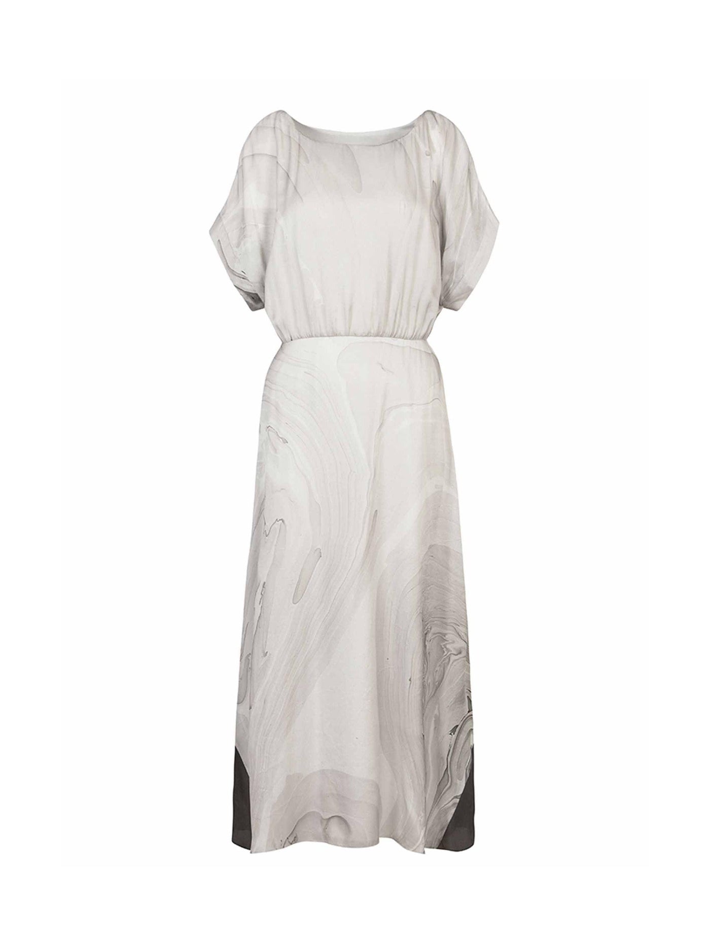 Edward Mongzar Silk Satin Hand Marbled Misty Dress in Grey