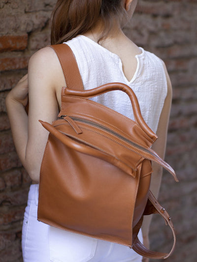 vegetable tanned leather designer backpack