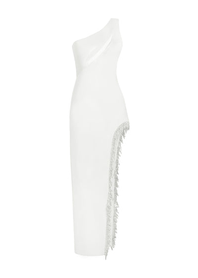 Leyla White Crystal Embellished Midi Dress