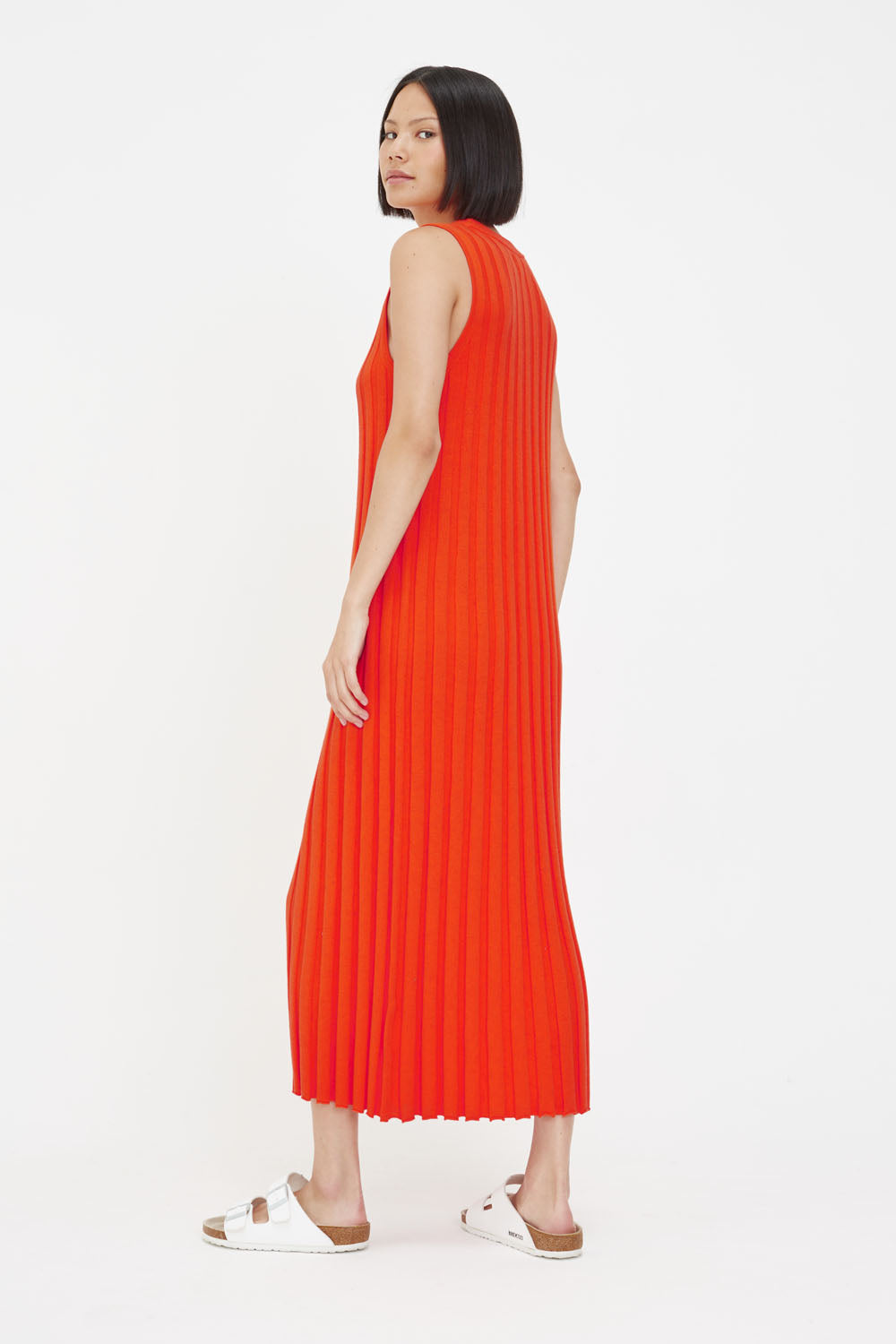Orange Ribbed Cotton-Cashmere Dress