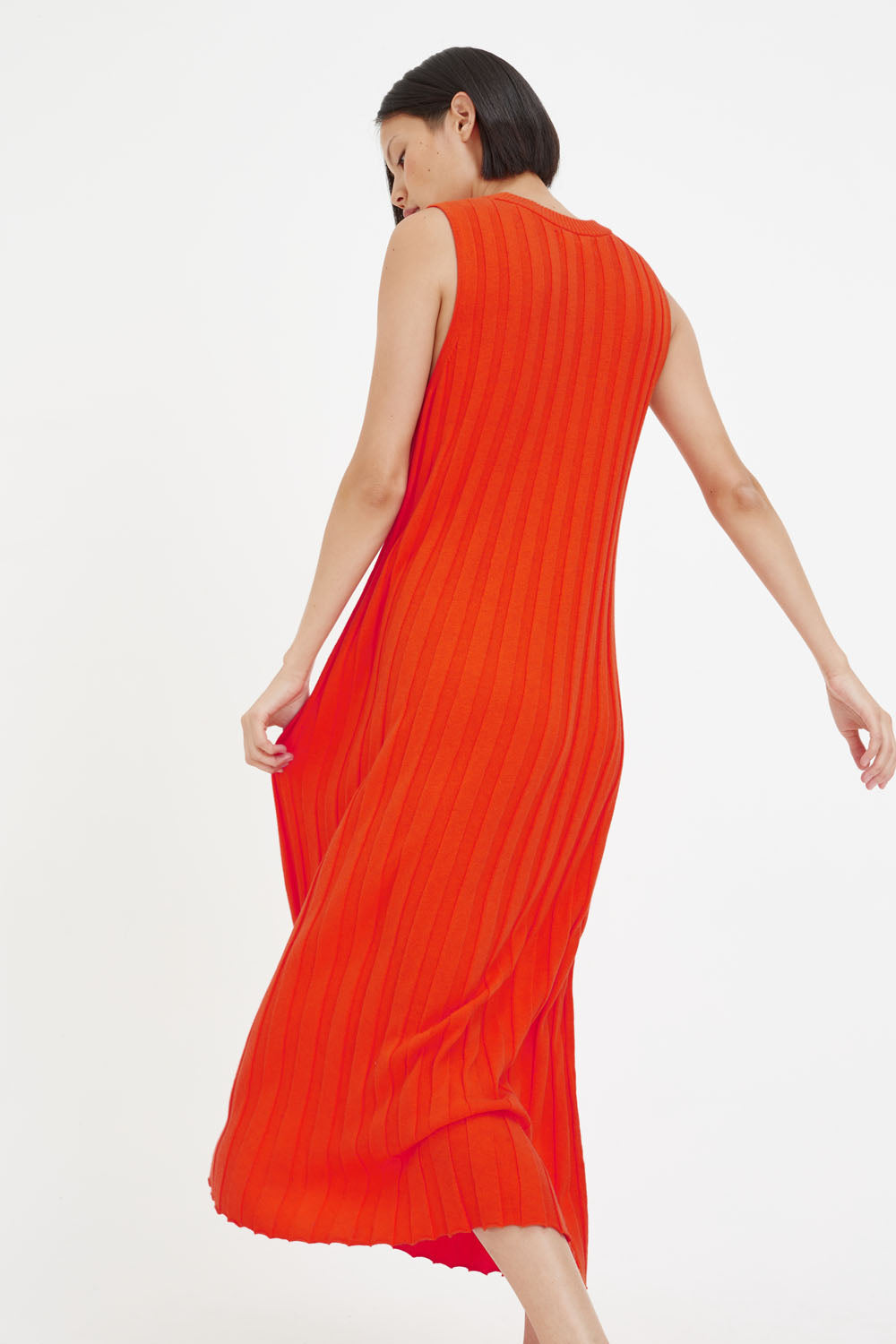 Orange Ribbed Cotton-Cashmere Dress