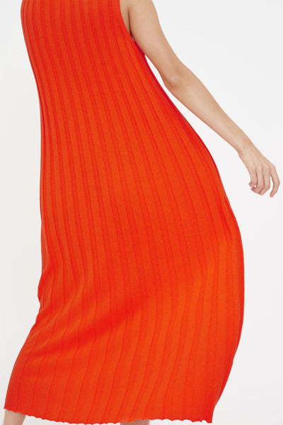 Orange Ribbed Cotton-Cashmere Dress