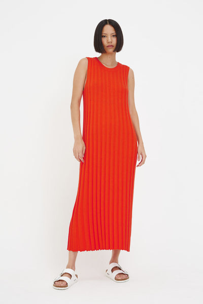 Orange Ribbed Cotton-Cashmere Dress