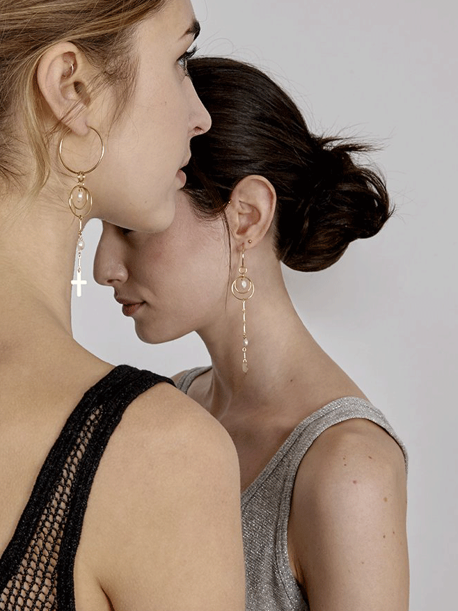 Archer Hoop and Pearl Drop Earrings in Gold