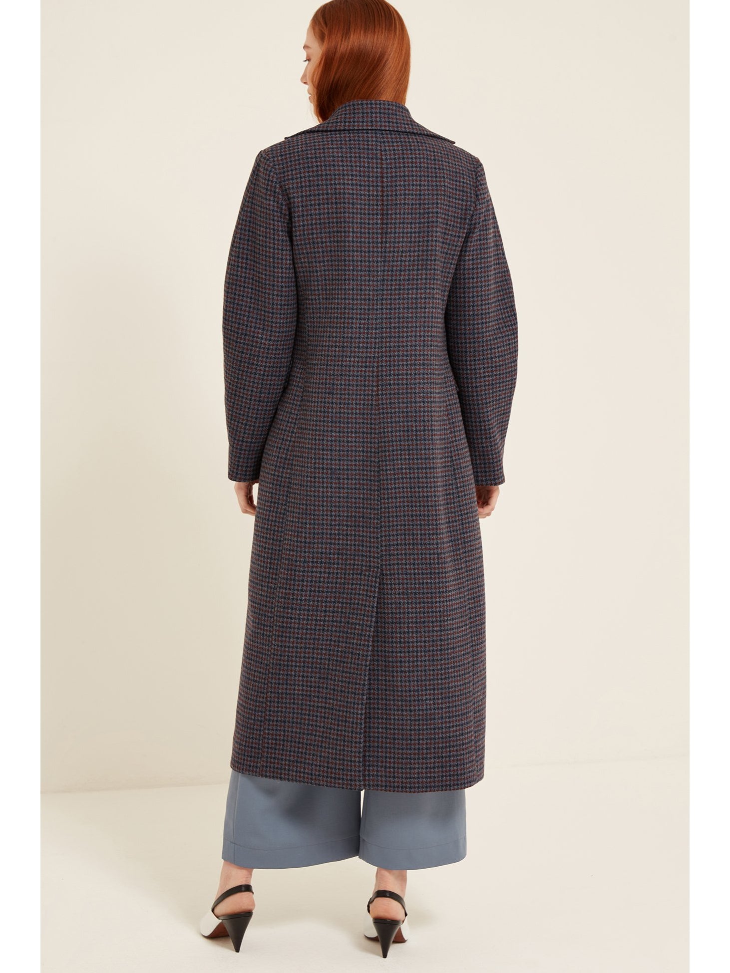 Sabinna Rosalie Long Checked Coat in Navy Blue