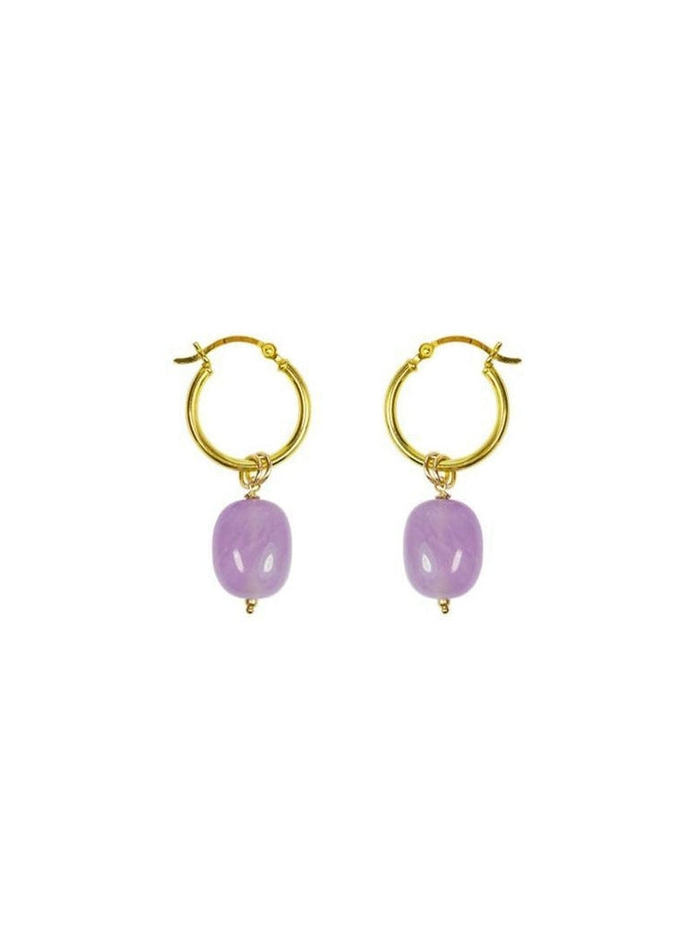 Lyra Drop Amethyst Hoop Earrings in Gold