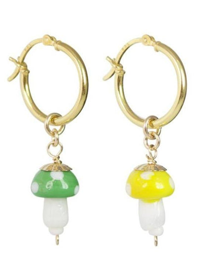 Magic Glass Mushroom Hoop Earrings - In Gold