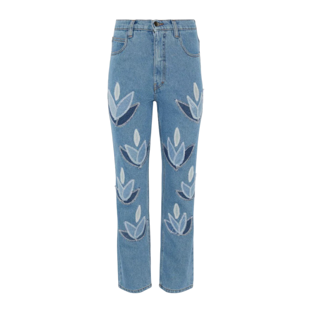 High Waisted Organic & Upcycled Leaf Blue Jeans