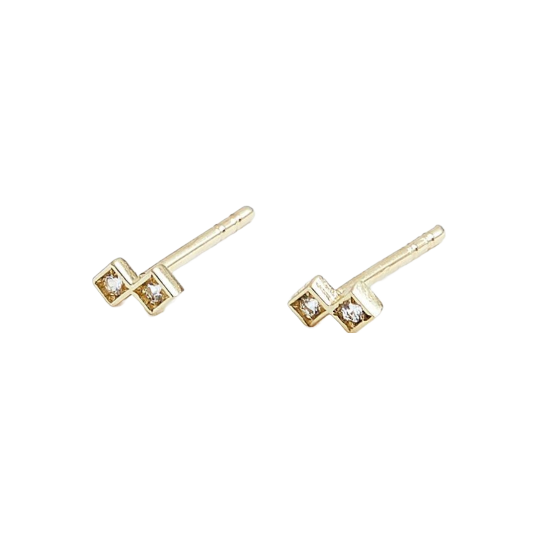 Duo Studs in Solid 14k Gold