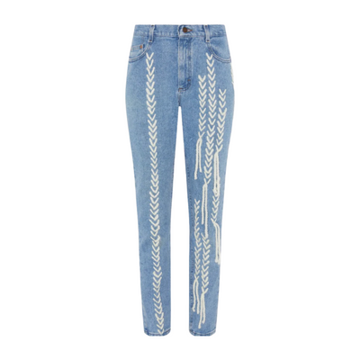 High Waisted Recycled White Thread Jeans