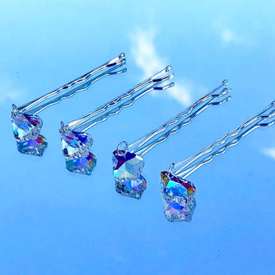 Glass Chandelier Hair Pins (Set of 4) Clear/Silver