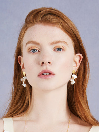 Petal Cascading Pearl Earrings In Gold