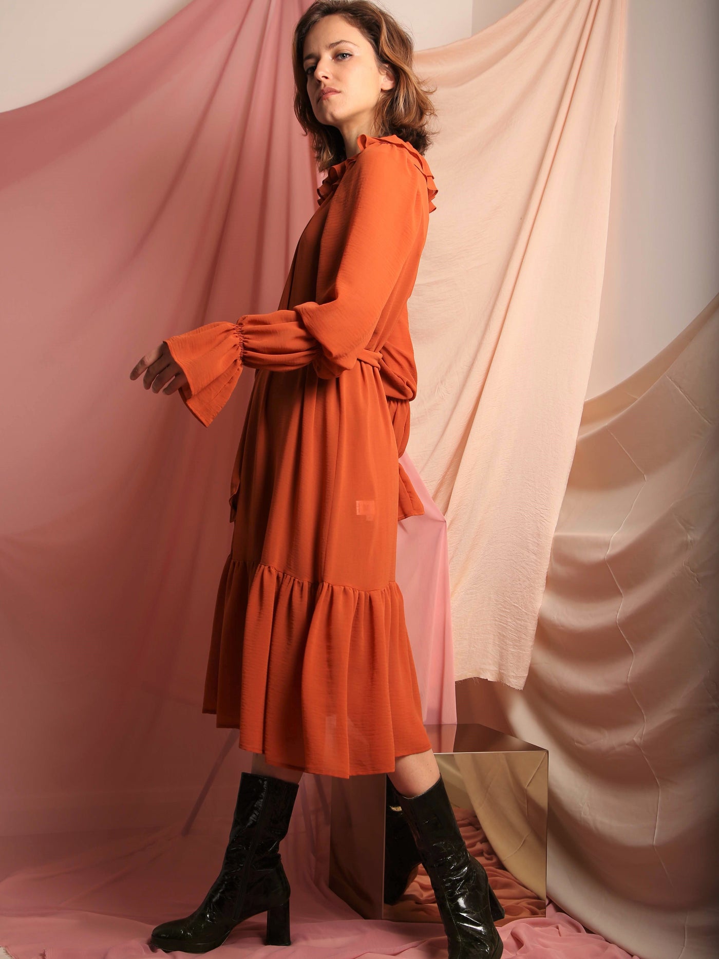 Sustainable & ethically made ruffle neck dress