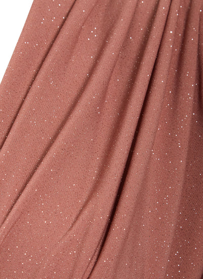 Clara - Rose Gold Glittery Plunge Front Knot Floor-Length Dress