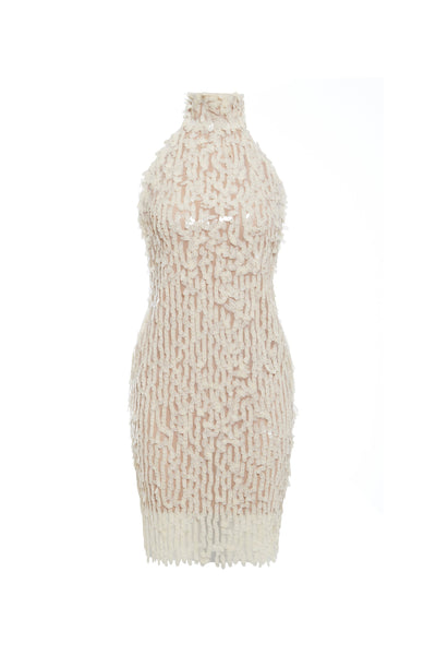 Lucille High Neck Sequin Backless Dress Nude 