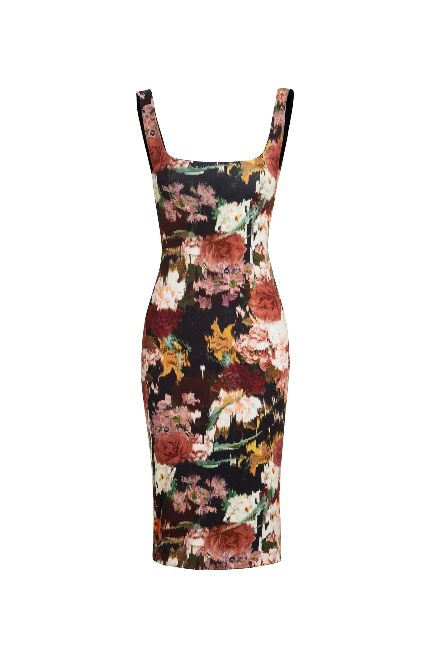 SOPHIA - Floral scoop neckline stretchy midi dress