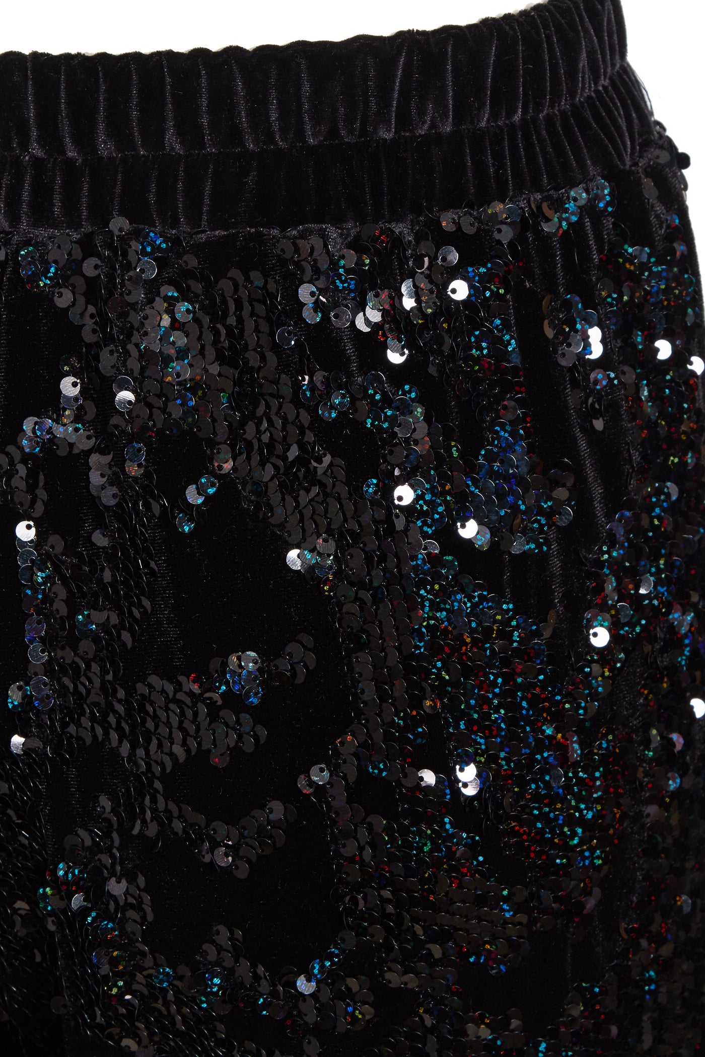 LA MIA - Sequin Black Velvet Floor-Length Wide Leg Trousers