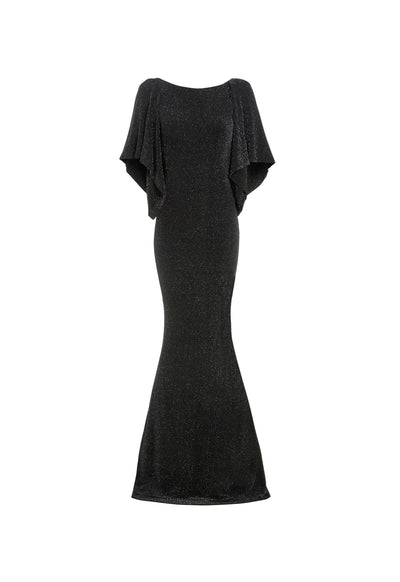 Marilyn Cowl Back Metallic Floor Length Gown Black