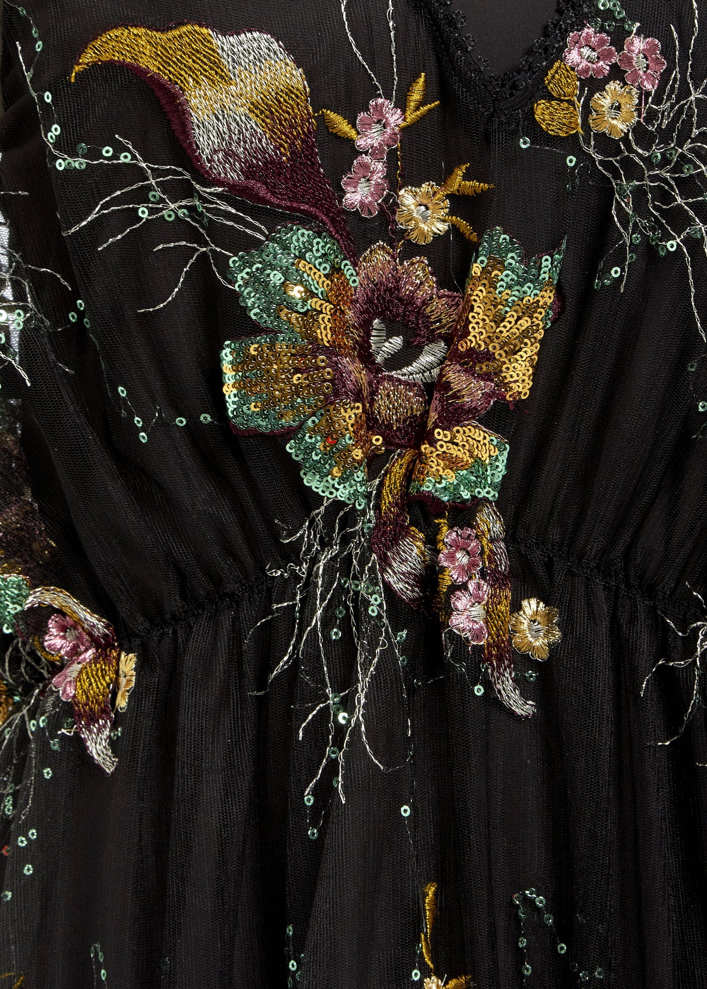 Natalie Floral Embellished Flutter Sleeve Midi Dress 