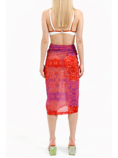 Red Tie-Dye Midi Beach Skirt