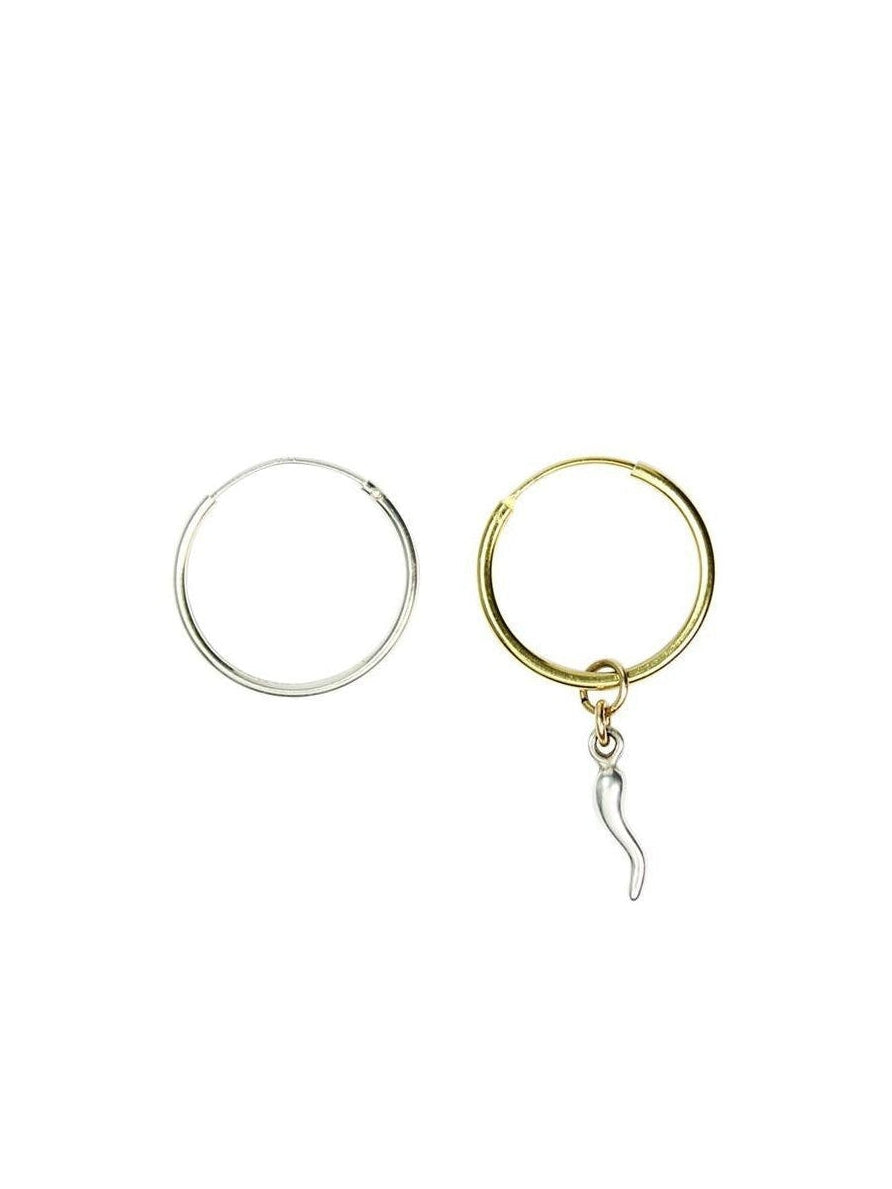 Chilli & Good Luck Charm Mismatched Hoops in Gold with Silver