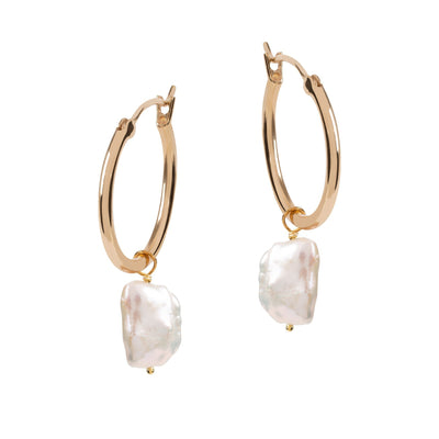 Venus Gold Hoop Earrings With Keshi Pearl Charm