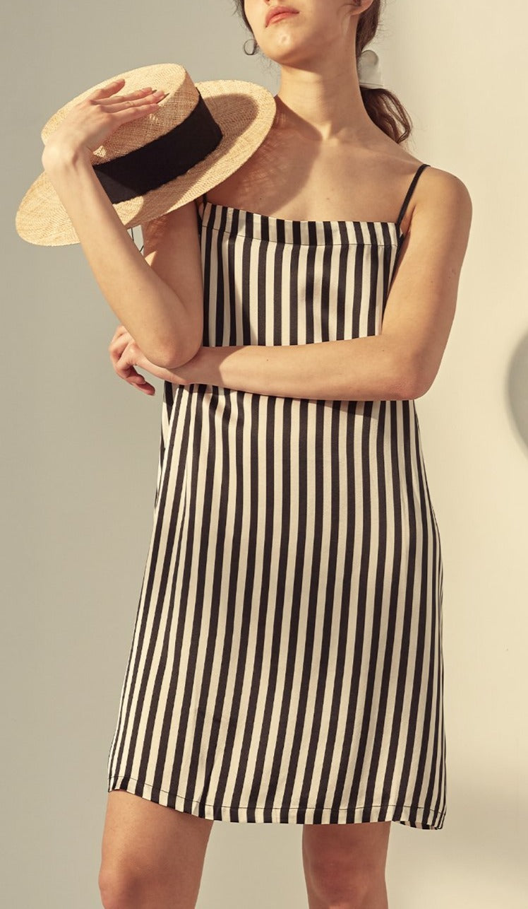 Not Just Pajama | Striped Silk Slip Dress - Black