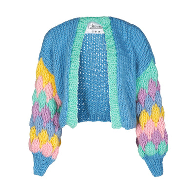 Multi Colour Chunky Knit Bubble Sleeve Cardigan