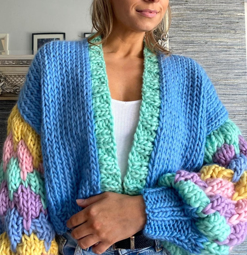 Rainbow Cardigan Knitting Pattern Chunky Colorful Cardigan Chunky